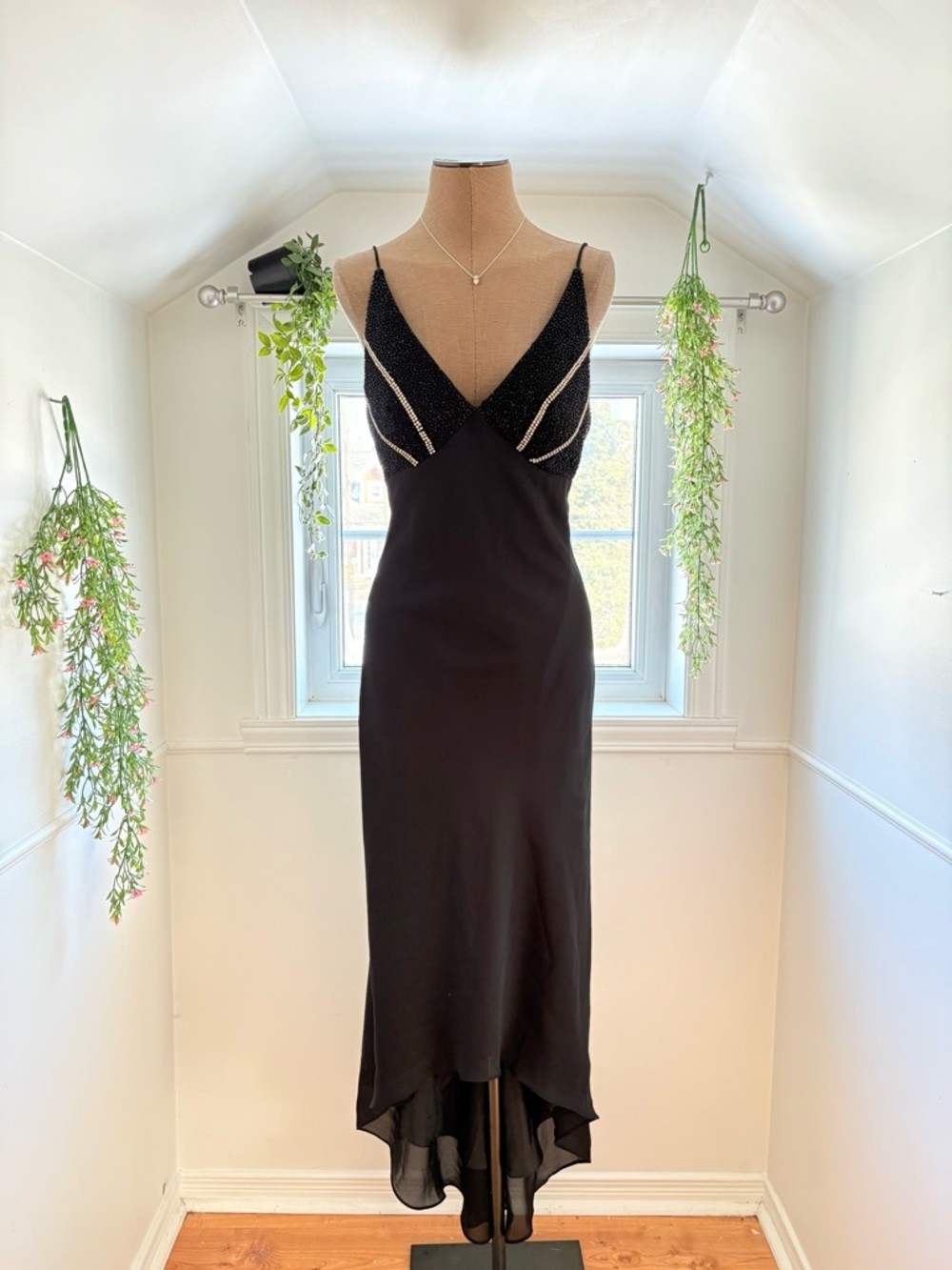 Elegant Black Rhinestone Slip Dress